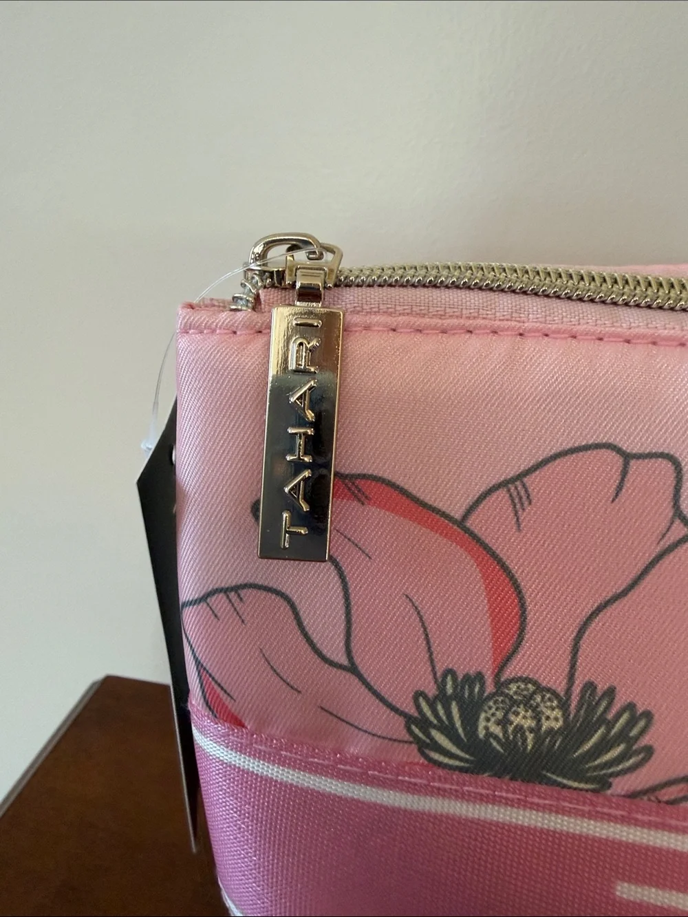 Tahari Pink Floral Cosmetic Pouch with Butterflies